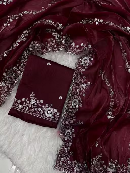 Tranding Fancy Embroidered Saree With Blouse and Cut Work | Women's Shimmer Zimmychoo Embroidery Saree With Unstitched Blouse Piece