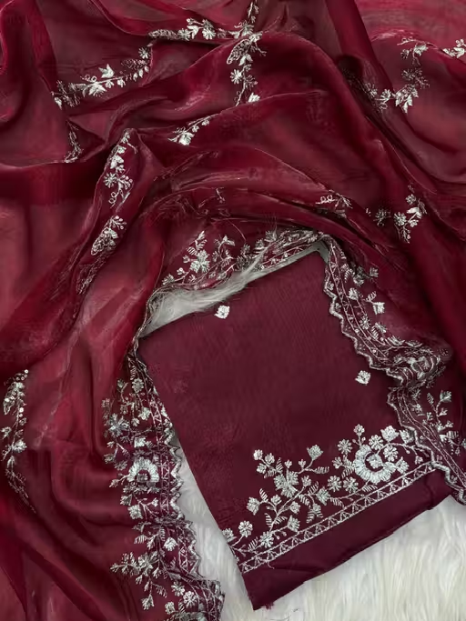 Tranding Fancy Embroidered Saree With Blouse and Cut Work | Women's Shimmer Zimmychoo Embroidery Saree With Unstitched Blouse Piece