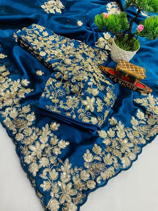 Vichitra Silk Saree with Beautiful Design with Golden Border