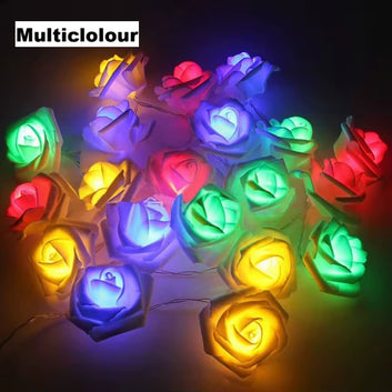 20 LED Rose Flower Garland Fairy String Lights – 13.4 ft, Multicolor