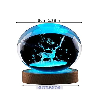 GITGRNTH 3D Crystal Ball Lamp with 16 Colors Changing LED Wooden Base - Solar System Night Light, Galaxy Lamps, Galaxy Crystal Ball Light with USB (16 Color Deer)
