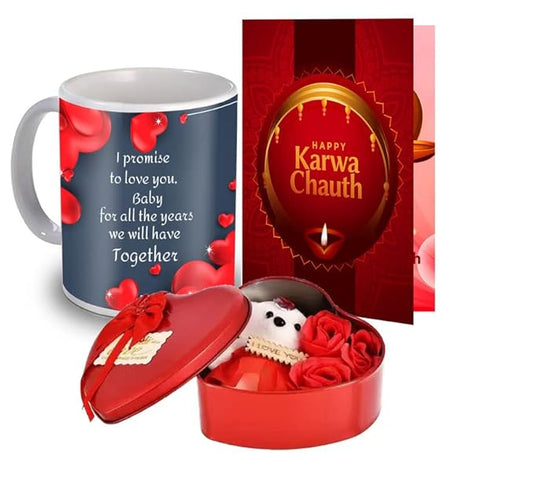 ME & YOU Special Karwachauth Gift Set for Love One, Wife, Girlfriend | Karwa Chauth Gifts Set, Best Gifts for Karwa Chauth with Tin Box, Quote Printed Mug, Greeting Card