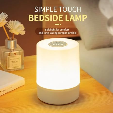 One94Store Touch Control LED Table Lamp – USB Rechargeable, Touch Control Night Light with 3-Color Dimmable Brightness for Bedroom, Living Room & Study (White, Pack of 1)