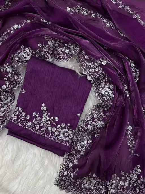 Tranding Fancy Embroidered Saree With Blouse and Cut Work | Women's Shimmer Zimmychoo Embroidery Saree With Unstitched Blouse Piece