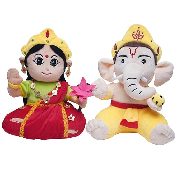Panda's Box Mantra Chanting Baby Ganesha & Devi Lakshmi (Pack of 2, 28 CM) | Musical Soft Plush Toys | Best Gifts for Infants, Toddlers & Babies