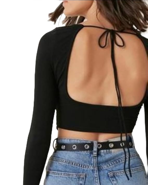 V Wear Trendy Deep Back Tie Full Sleeve Crop top for Women and Girls
