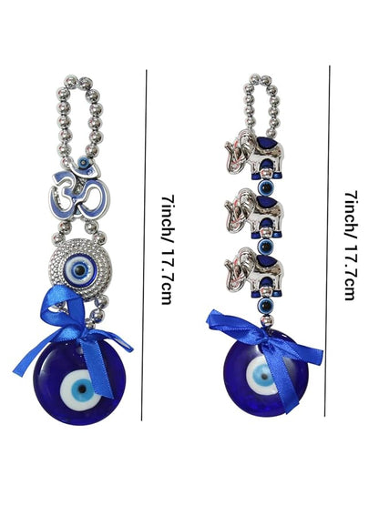 Elephant Blue Evil Eye Feng Shui Hanging for Home Entrance Wall Door Car Dashboard Pendant Ornament Office Good Luck and Prosperity Decorative Gift Items (17.7 cm)