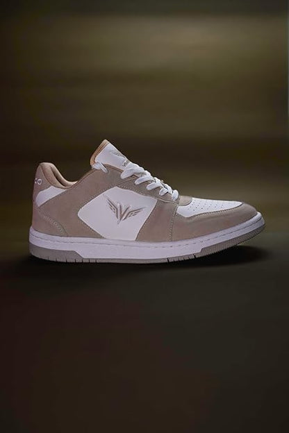 Two-Tone Sneakers, White and Beige, Premium Shoe