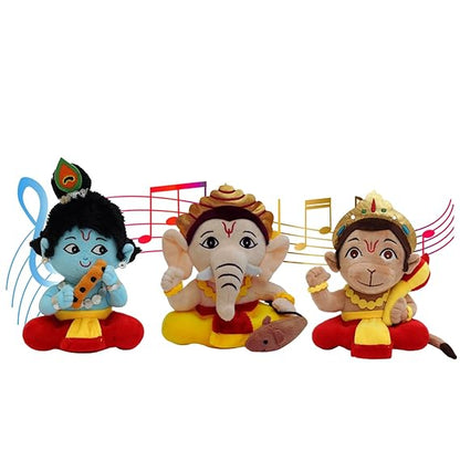 Panda's Box Mantra Chanting Baby Krishna, Hanuman & Ganesha (Pack of 3-Small) | Musical Soft Plush Toys | Best Gifts for Infants, Toddlers & Babies