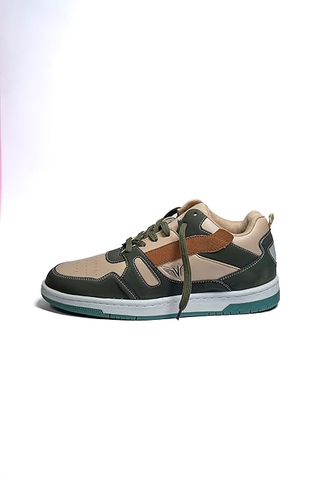Sneakers, Green and Beige, Suede Accent, Retro Style Sports Shoes