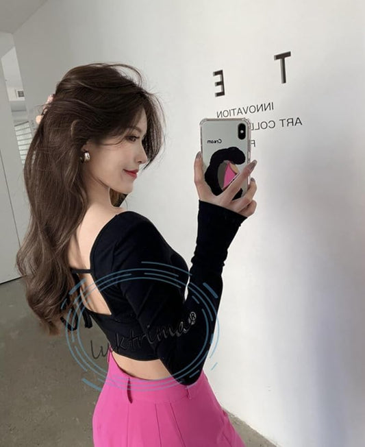 V Wear Trendy Deep Back Tie Full Sleeve Crop top for Women and Girls