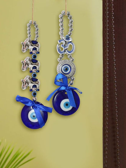 Elephant Blue Evil Eye Feng Shui Hanging for Home Entrance Wall Door Car Dashboard Pendant Ornament Office Good Luck and Prosperity Decorative Gift Items (17.7 cm)