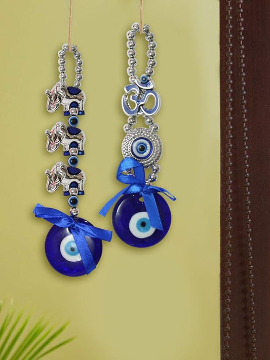 Elephant Blue Evil Eye Feng Shui Hanging for Home Entrance Wall Door Car Dashboard Pendant Ornament Office Good Luck and Prosperity Decorative Gift Items (17.7 cm)