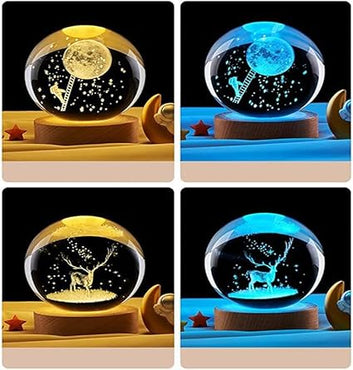 GITGRNTH 3D Crystal Ball Lamp with 16 Colors Changing LED Wooden Base - Solar System Night Light, Galaxy Lamps, Galaxy Crystal Ball Light with USB (16 Color Deer)