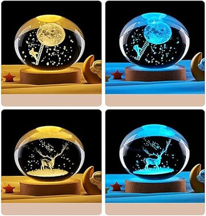 GITGRNTH 3D Crystal Ball Lamp with 16 Colors Changing LED Wooden Base - Solar System Night Light, Galaxy Lamps, Galaxy Crystal Ball Light with USB (16 Color Deer)