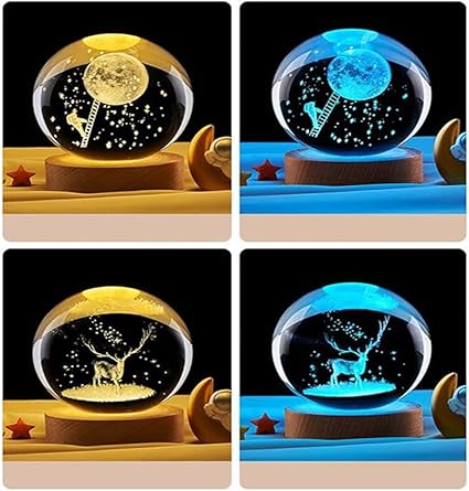 GITGRNTH 3D Crystal Ball Lamp with 16 Colors Changing LED Wooden Base - Solar System Night Light, Galaxy Lamps, Galaxy Crystal Ball Light with USB (16 Color Deer)