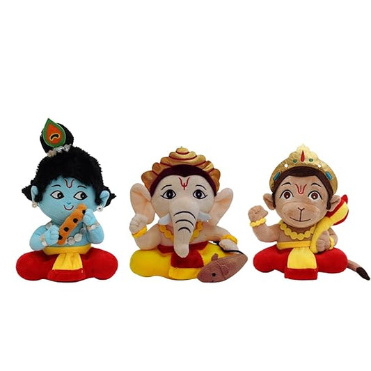 Panda's Box Mantra Chanting Baby Krishna, Hanuman & Ganesha (Pack of 3-Small) | Musical Soft Plush Toys | Best Gifts for Infants, Toddlers & Babies