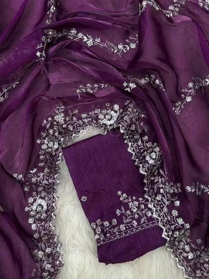 Tranding Fancy Embroidered Saree With Blouse and Cut Work | Women's Shimmer Zimmychoo Embroidery Saree With Unstitched Blouse Piece