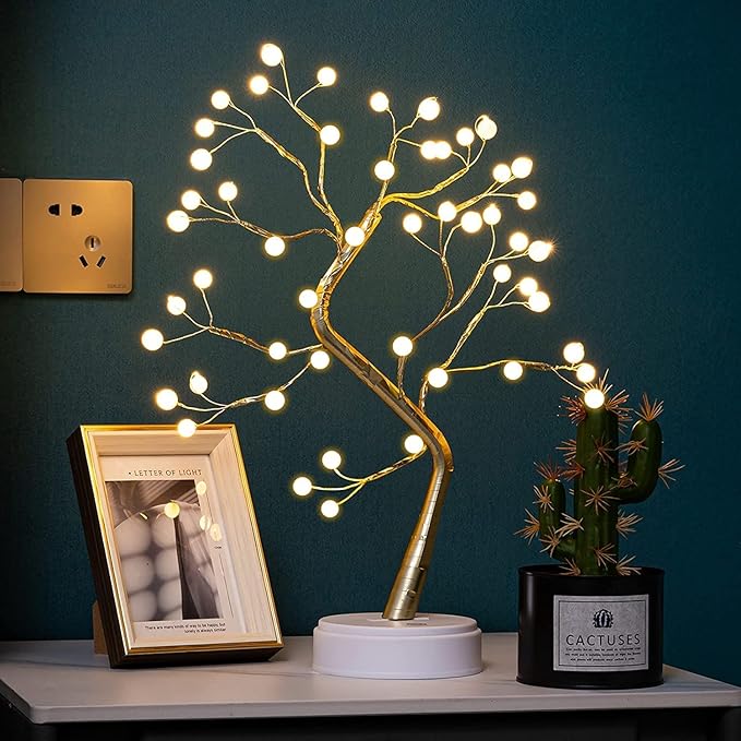 REFULGIX 36 LED Pearl Bonsai Tree Lamp with Touch Switch | USB & Battery Operated Decorative Light for Home, Bedroom, Festival, Gift Use (Warm White, Pack of 1)