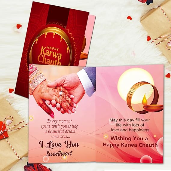 Midiron Romantic Karva Chauth Gifts, Best Karwachauth Gift Combo for Wife/Bhabhi/Womens (Chocolate Box With Greeting Card, Artificial Rose, Quote Printed Cushion Gift For Wife, Special One)