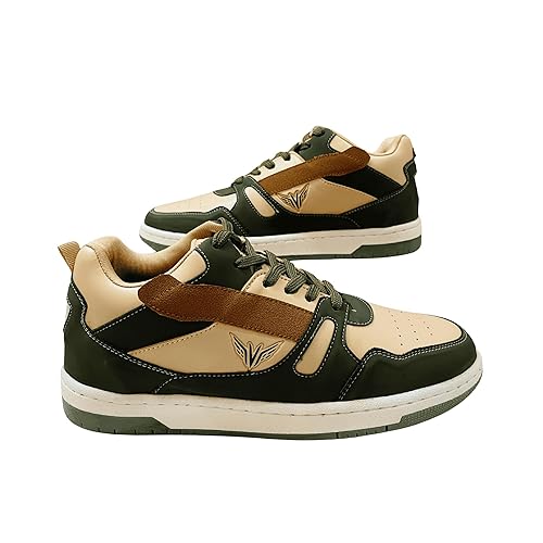 Sneakers, Green and Beige, Suede Accent, Retro Style Sports Shoes