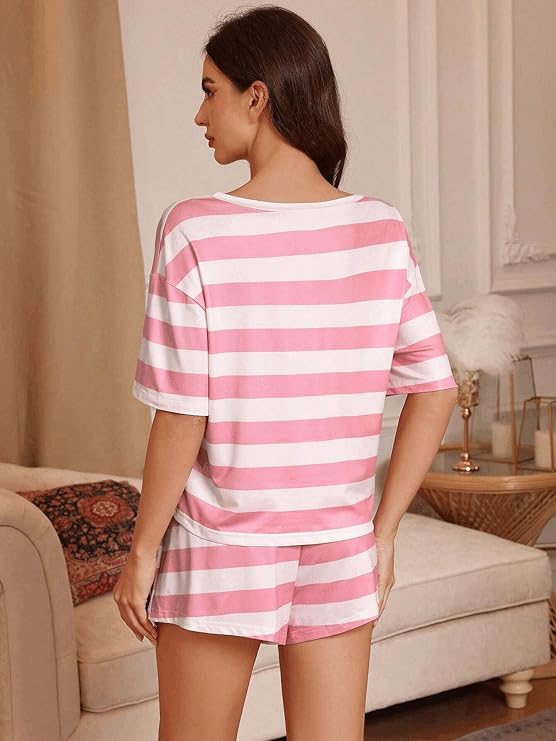 SMOWKLY Women's Casual Printed Cotton Blend Nightsuit Co-ord Set || Short Cute Pajama & Top Night Dress || Everyday Nightwear Pyjama Set