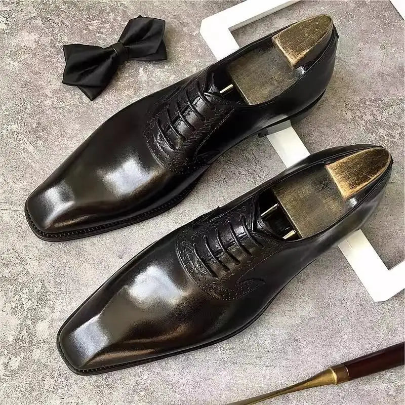 Men's Brock Business Pointed Leather Dress Shoes British Style Wedding Groom Formal Oxford Shoes