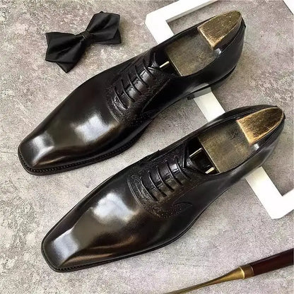 Men's Brock Business Pointed Leather Dress Shoes British Style Wedding Groom Formal Oxford Shoes