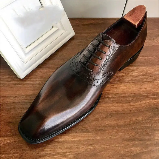 Men's Brock Business Pointed Leather Dress Shoes British Style Wedding Groom Formal Oxford Shoes