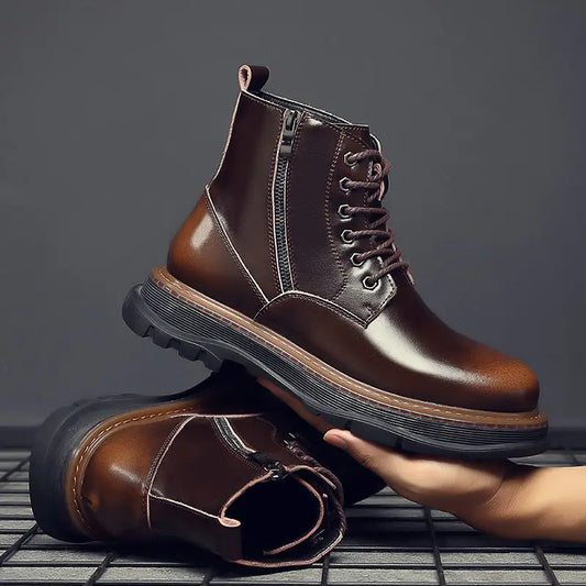 New Men's  Boots Cowhide Casual Large Shoes High Top Outdoor Work  Boots
