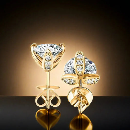 Three-Petal Design Sterling Silver Moissanite Earrings Fashionable Shining Daily Wear for Dress Matching