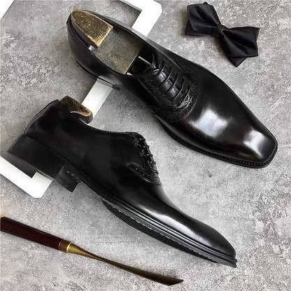 Men's Brock Business Pointed Leather Dress Shoes British Style Wedding Groom Formal Oxford Shoes