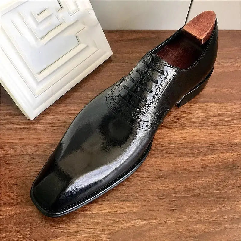 Men's Brock Business Pointed Leather Dress Shoes British Style Wedding Groom Formal Oxford Shoes