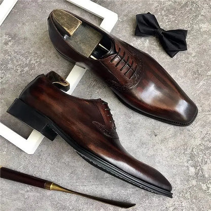 Men's Brock Business Pointed Leather Dress Shoes British Style Wedding Groom Formal Oxford Shoes