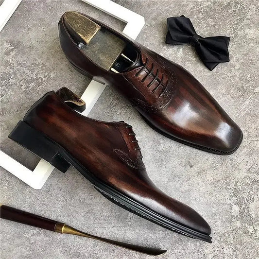 Men's Brock Business Pointed Leather Dress Shoes British Style Wedding Groom Formal Oxford Shoes