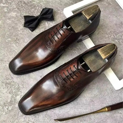 Men's Brock Business Pointed Leather Dress Shoes British Style Wedding Groom Formal Oxford Shoes