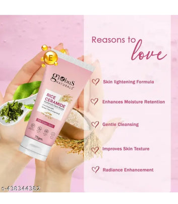 Ceramide Glow Rice Radiance Combo For Korean Glass Skin, Set of 6 - Face Wash, Face Cream, Face Serum, Face Toner, Face Scrub, Peel off Mask
