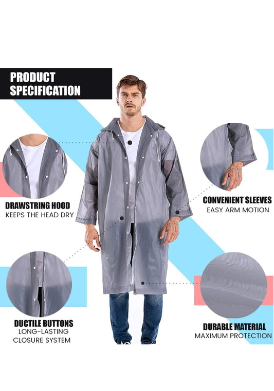 Raincoat for Men & Women | Unisex Hooded Full Sleeves Lightweight Poncho | Reusable Rain Wear