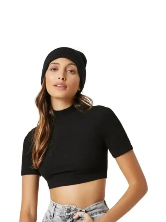 Casual solid short sleeves hosiery Hike neck peach crop top