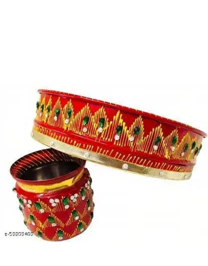Rockfield Karwa chauth thali Set| karwachauth puja thali Set | Pooja Thal | Lota/Kalash | Channi for Karwa Chauth Pooja, (Thali, Channi, Kalash, Diya, Akshat)
