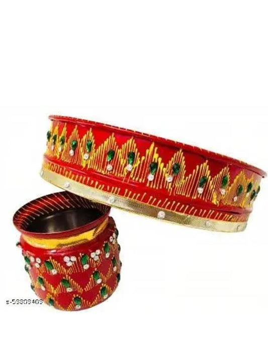 Rockfield Karwa chauth thali Set| karwachauth puja thali Set | Pooja Thal | Lota/Kalash | Channi for Karwa Chauth Pooja, (Thali, Channi, Kalash, Diya, Akshat)