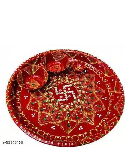 Rockfield Karwa chauth thali Set| karwachauth puja thali Set | Pooja Thal | Lota/Kalash | Channi for Karwa Chauth Pooja, (Thali, Channi, Kalash, Diya, Akshat)