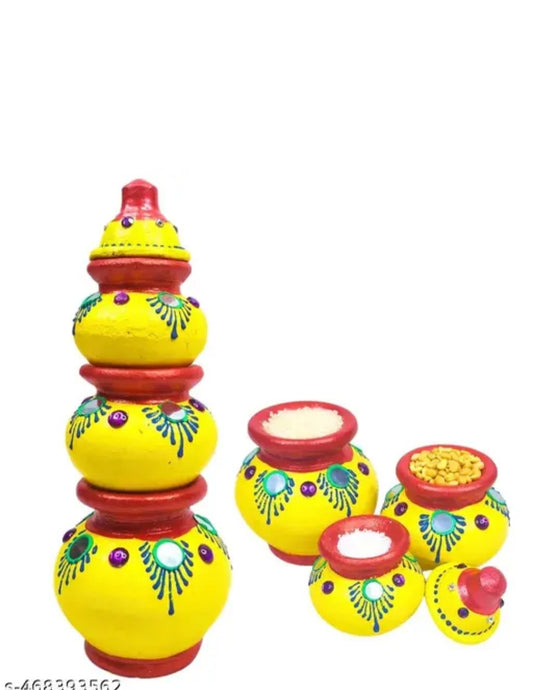 Terracotta Kubera Lakshmi Pot Set / Kubera Pot / Kubera Pot Brings Prosperity, Good Luck , Financial Gains to Home and Office