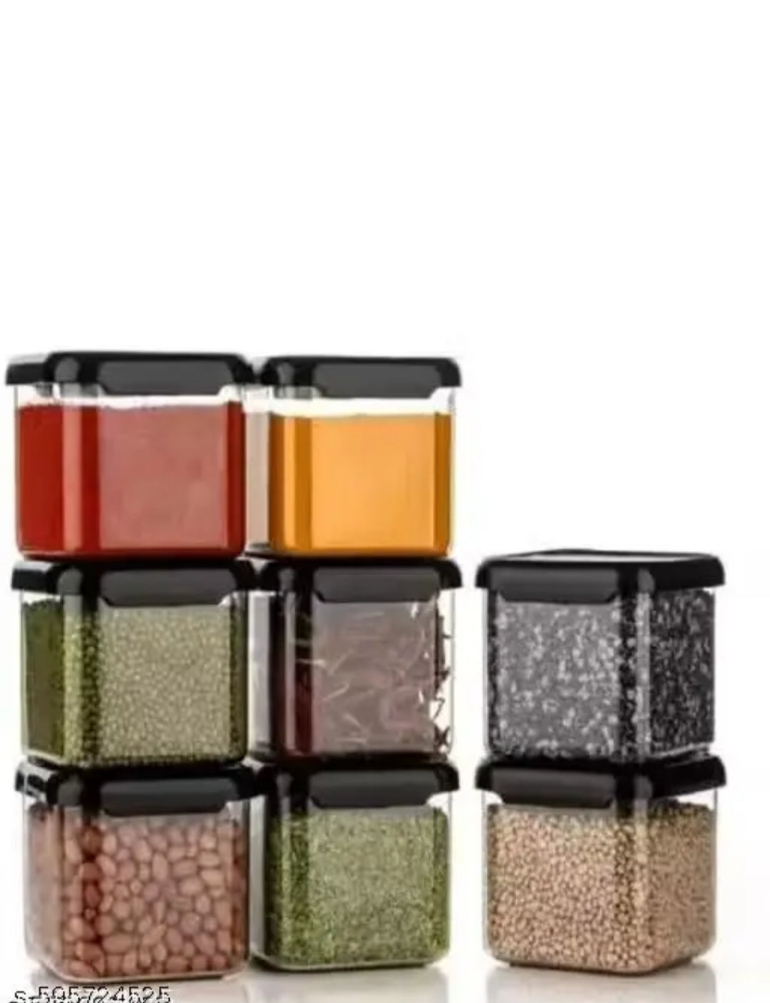 Airtight Plastic Square Container Set for Kitchen Storage (500ml -- 12 pcs ) Containers| Kitchen Storage jar , Grocery Storage Air Tight Lid Jar and Container ( pack of 12 -- Black)