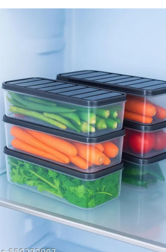 (SET OF 6) ridge Storage Boxes Fridge Organizer with Removable Drain Plate and Lid Stackable Fridge Storage Containers Plastic Freezer Storage Containers for Fish, Meat, Vegetables, Fruits (Grey, transparent)