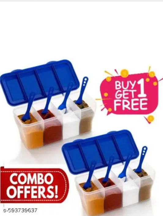 4 section conainer for vegetables,dryfruits,spices,grocery,pickles,and multipurpose 4 in 1 Boox fo kitchen.-PACK OF 2 (BLUE), Plastic