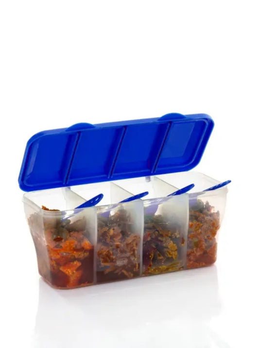 4 section conainer for vegetables,dryfruits,spices,grocery,pickles,and multipurpose 4 in 1 Boox fo kitchen.-PACK OF 2 (BLUE), Plastic
