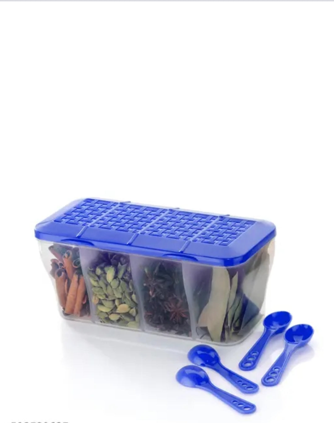 4 section conainer for vegetables,dryfruits,spices,grocery,pickles,and multipurpose 4 in 1 Boox fo kitchen.-PACK OF 2 (BLUE), Plastic