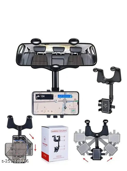 XGMO®360 Degree Car Rear View Mirror Mobile Phone Holder Mount Stand Compatible with All Smartphones