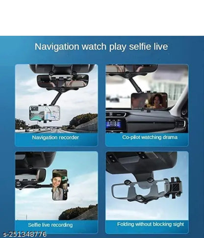 XGMO®360 Degree Car Rear View Mirror Mobile Phone Holder Mount Stand Compatible with All Smartphones
